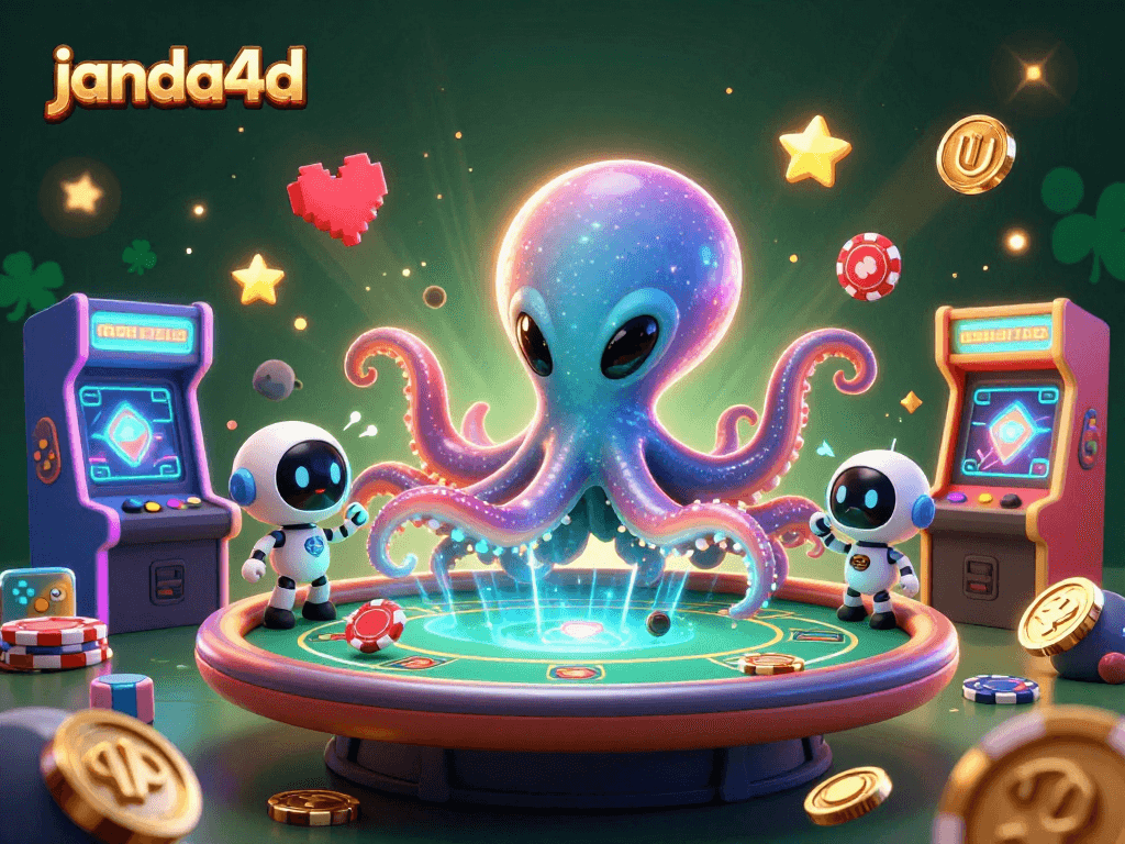 Permainan janda4d slot online yang seru dengan alien gurita dan robot, menambah keseruan judi.