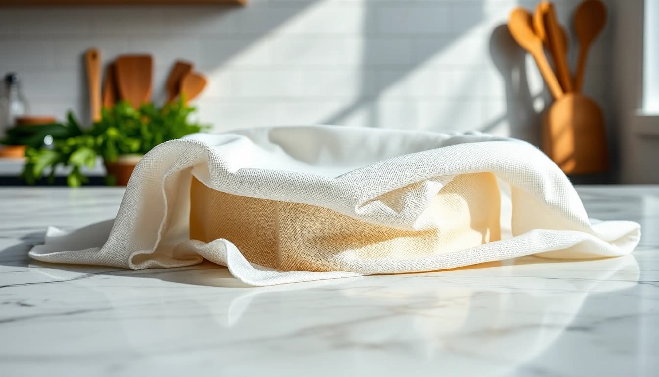 Kaasdoek gebruikt voor het maken van verse kaas in een professionele keuken.