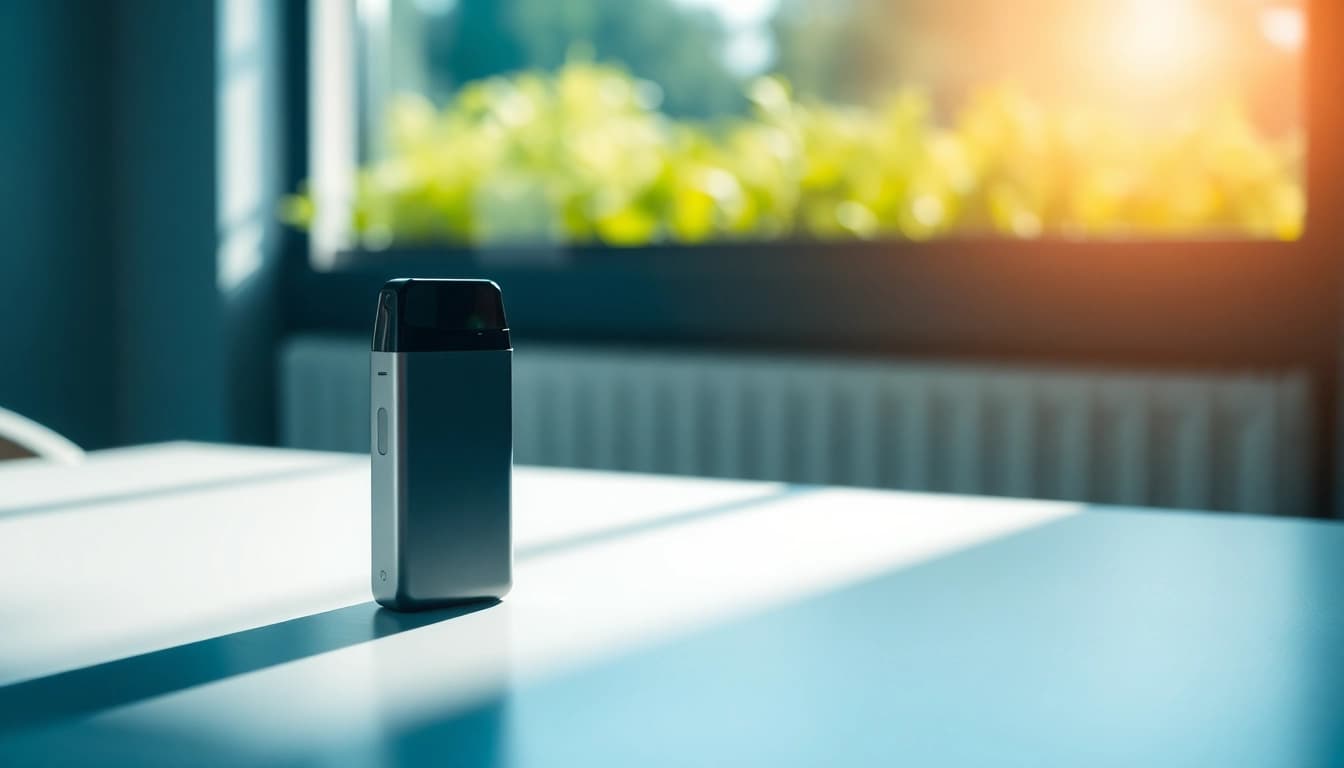 The pyne pod boost device rests elegantly on a minimalist table, embodying modern vaping design.