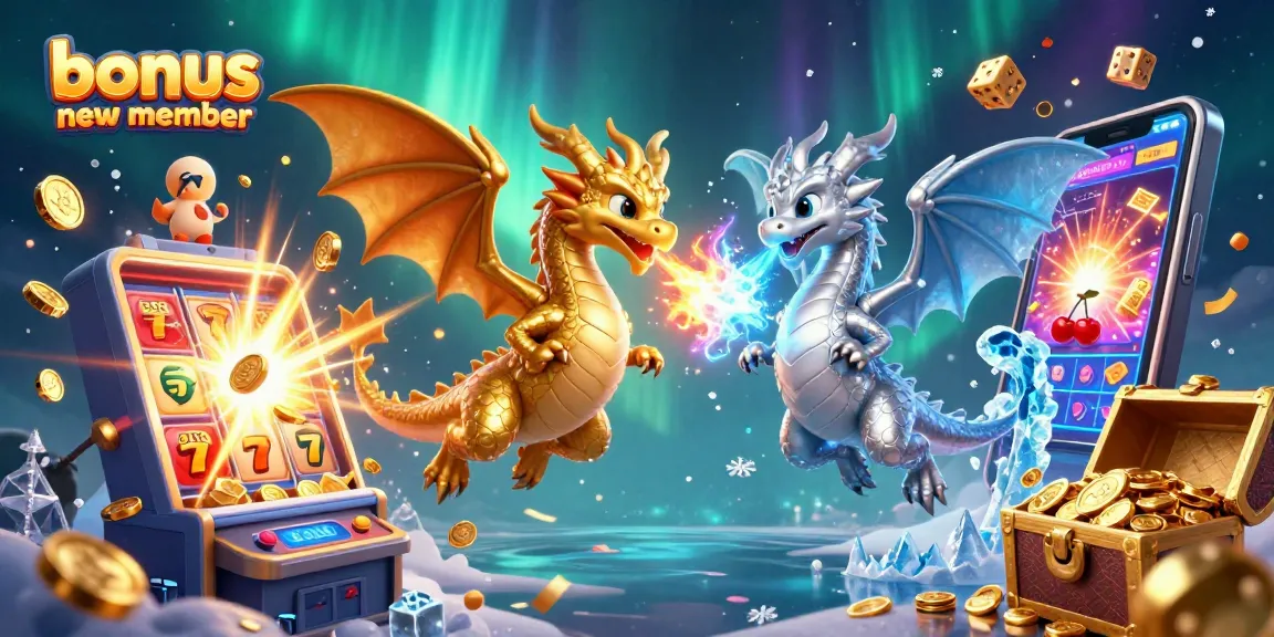 Win with the bonus new member offer, featuring fantastical dragons and exciting casino elements.