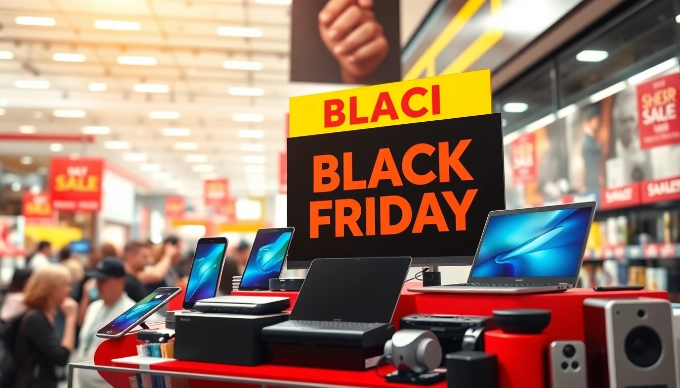 Zakupy na Black Friday elektronika w tętniącym życiem sklepie z nowoczesnymi gadżetami.