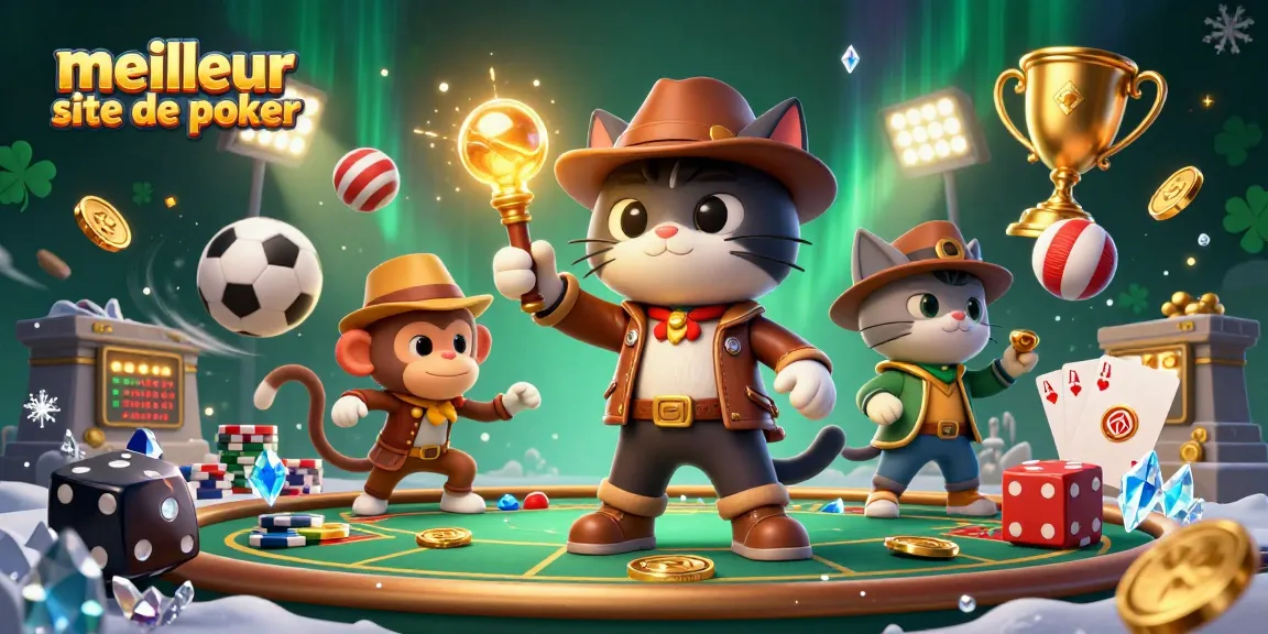 Jouer au meilleur site de poker avec une illustration dynamique de personnages et d'éléments de jeu captivants.