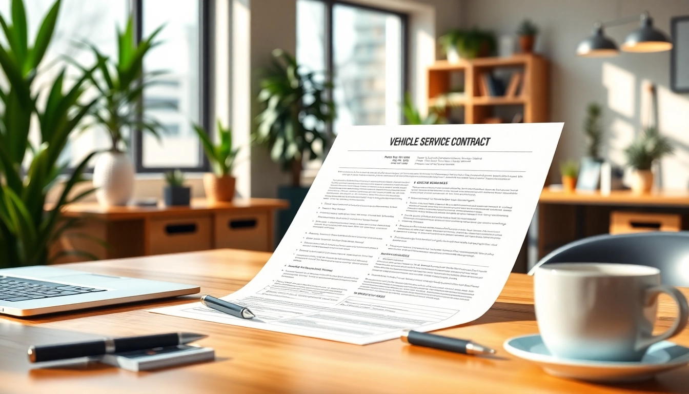 Explore the benefits of a vehicle service contract with a professional contract document on a desk.