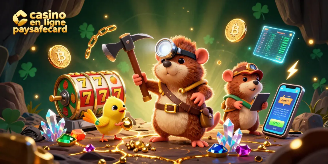 Jouez dans un casino en ligne paysafecard avec un mole aventurier et des machines à sous remplies d'or.