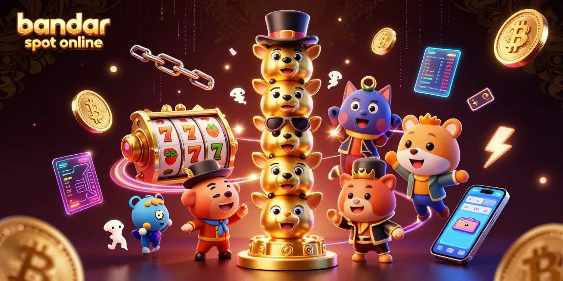 Experience the thrill of bandar slot online with interactive slot reels surrounded by vibrant, animated elements.