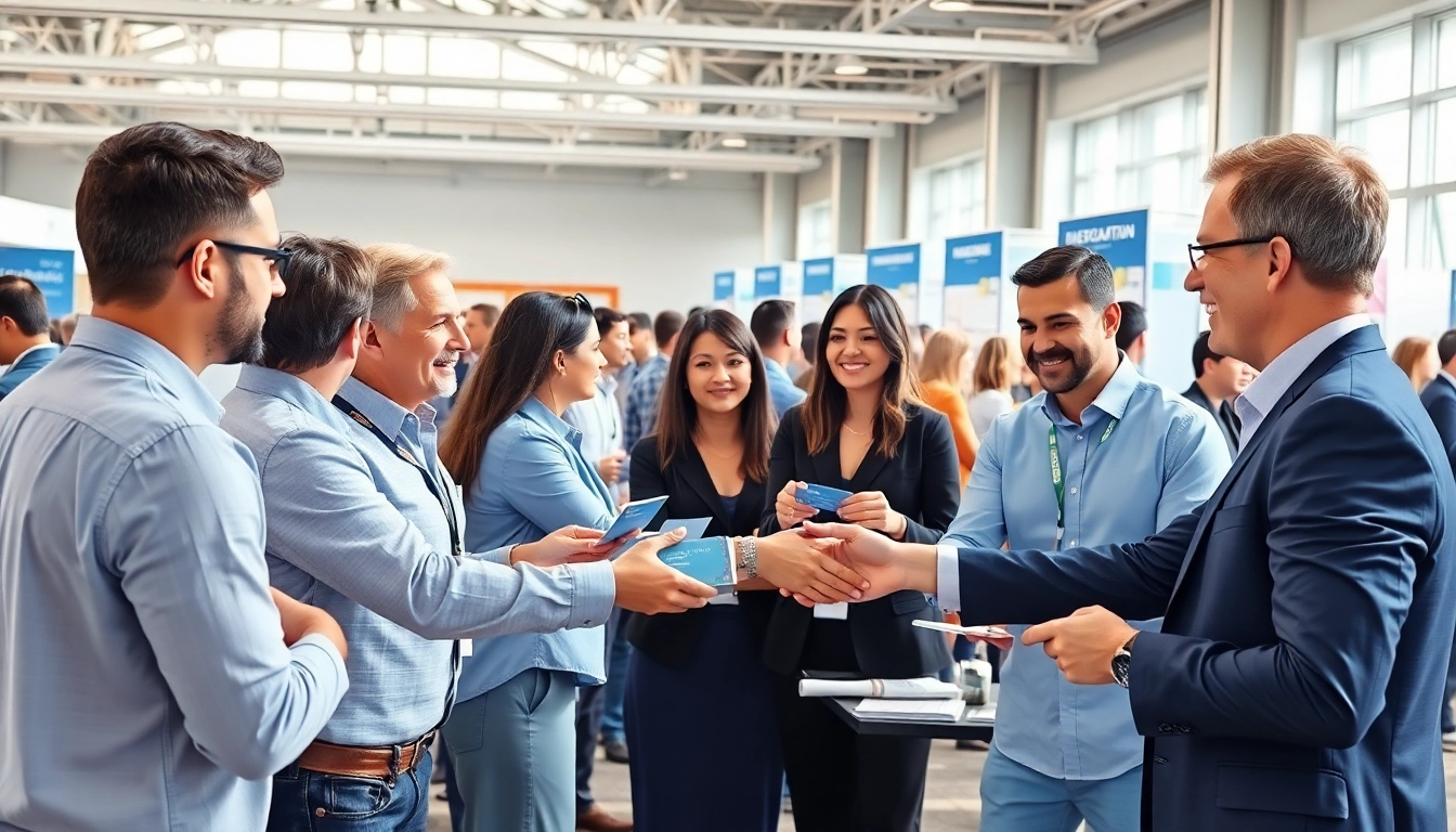 Engaged professionals at construction networking events exchanging ideas and building connections.