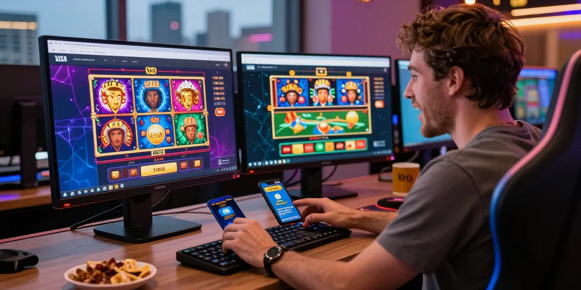 Player engaging with casinos that accept credit cards, showcasing vibrant gaming screens and a cozy workspace atmosphere.