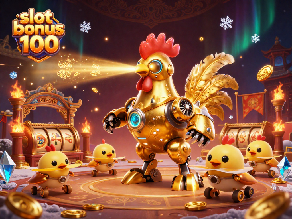 Engage with slot bonus 100 in this vibrant, detailed 3D scene showing dynamic casino action.