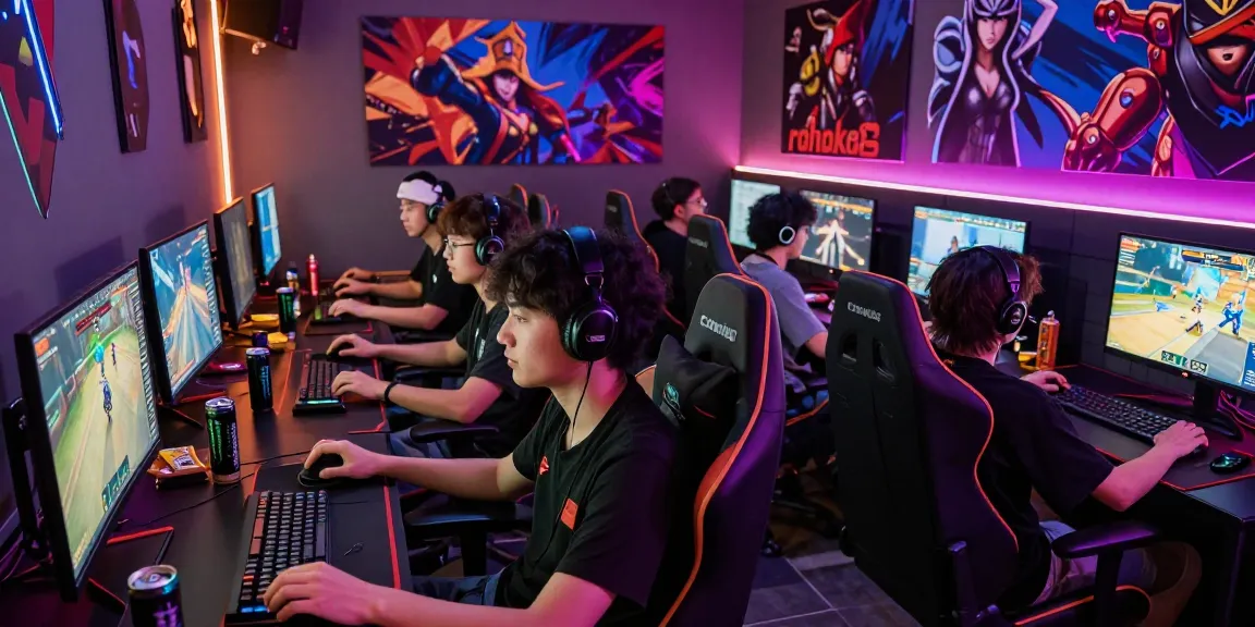 Players enjoying rokok88 games in a vibrant gaming lounge