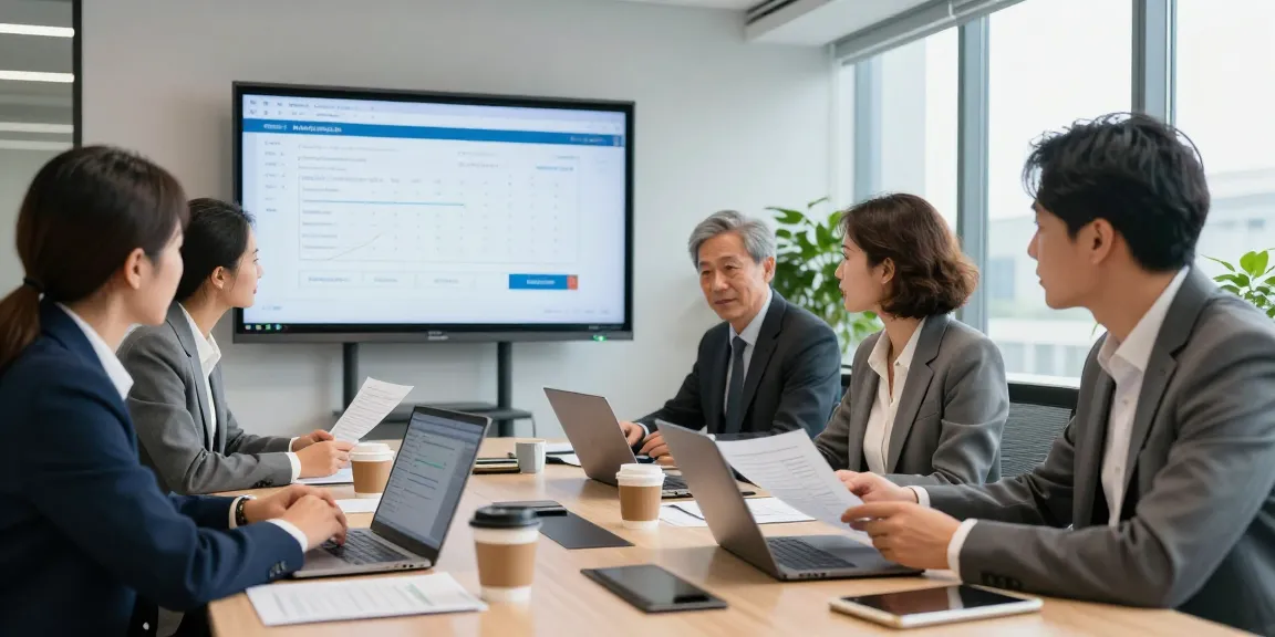 Team analyzing documents to detect fraud invoices in a modern office
