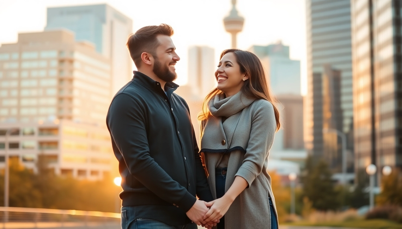 Engaging image from a photography company edmonton showcasing joyful couple in the city.