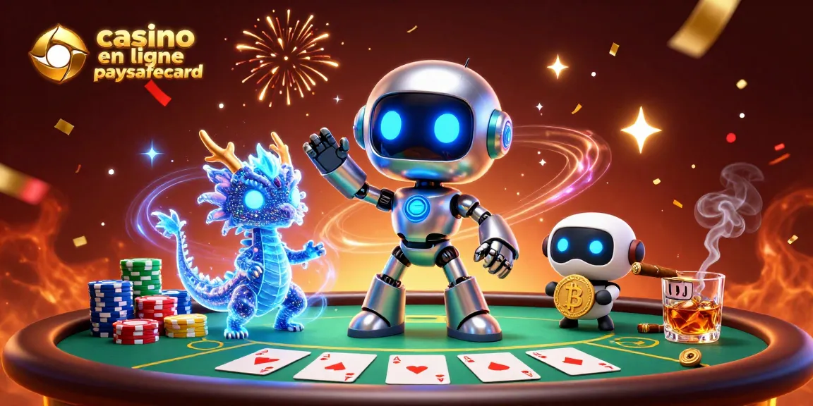 Jouez dans un casino en ligne paysafecard avec cette illustration dynamique et festive, mettant en avant des éléments de poker.