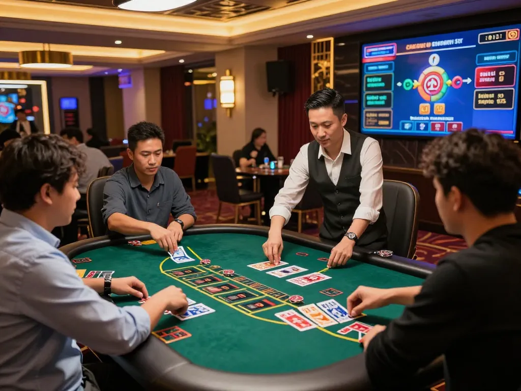 Players enjoying the live dealer experience on HB88, showcasing vibrant engagement and strategic gameplay.