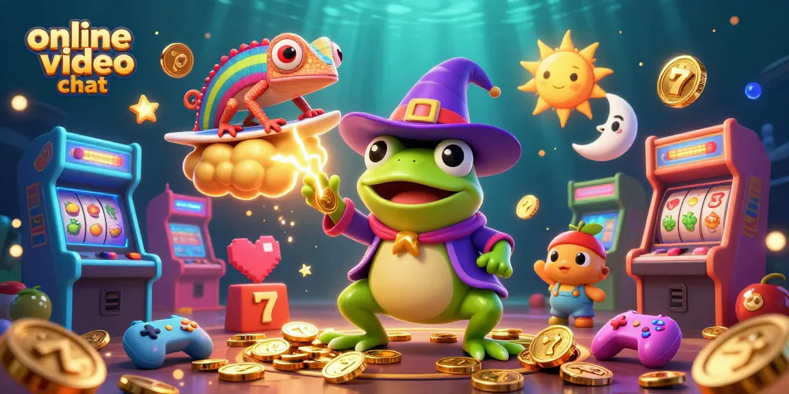 Engage in exciting online video chat within a colorful casino-themed 3D scene.
