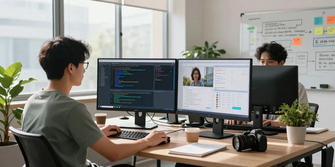 AI image detector technology in a modern workspace with data scientist analyzing content moderation metrics.