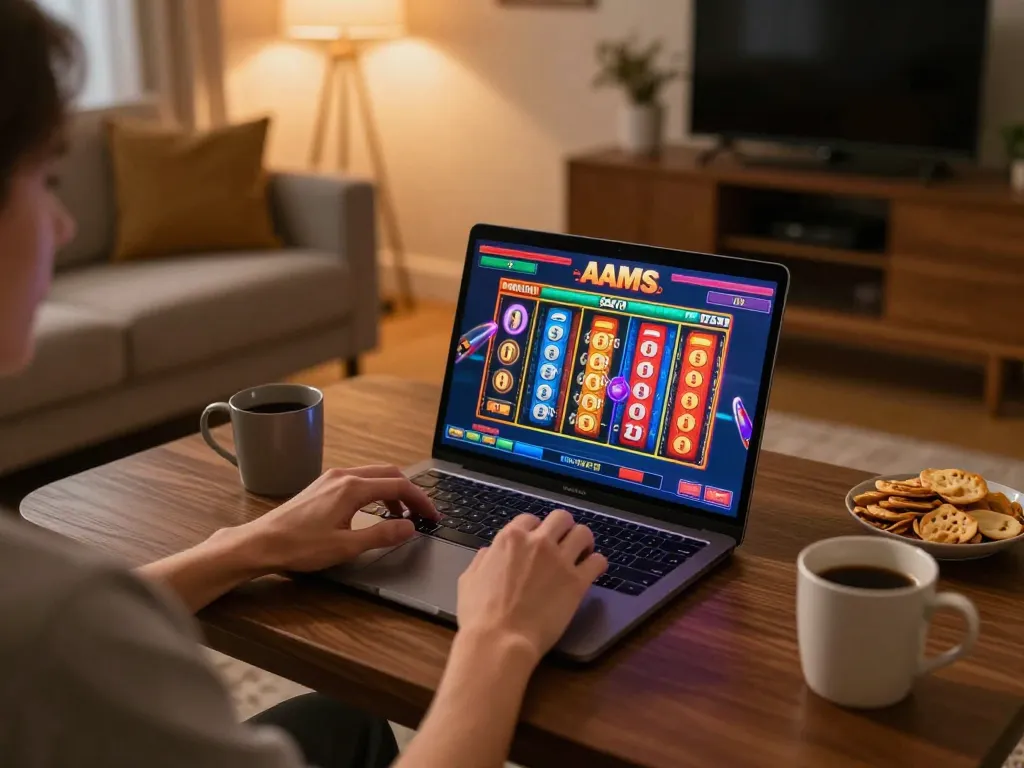 Enjoying exciting casino non AAMS gameplay on a laptop, showcasing vibrant slots in action
