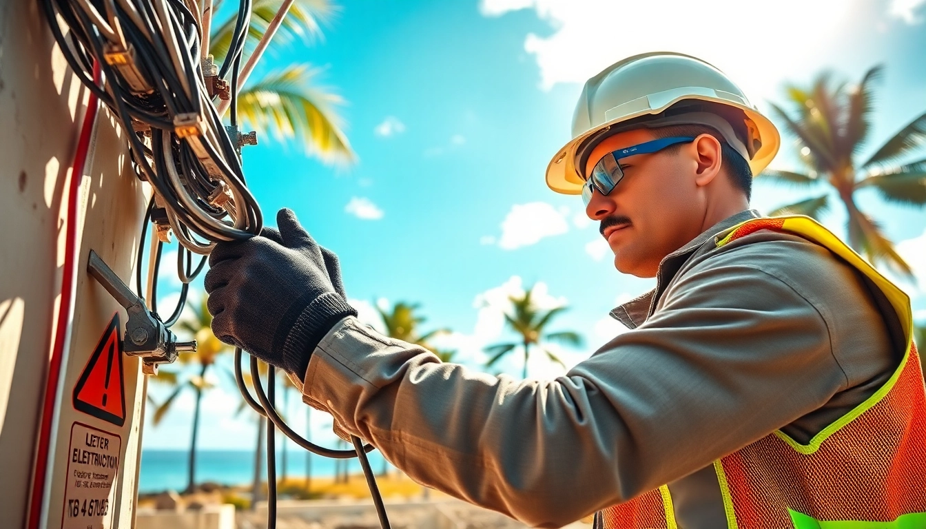 Electrician apprenticeship Hawaii: Skilled electrician installing wiring on a construction site.