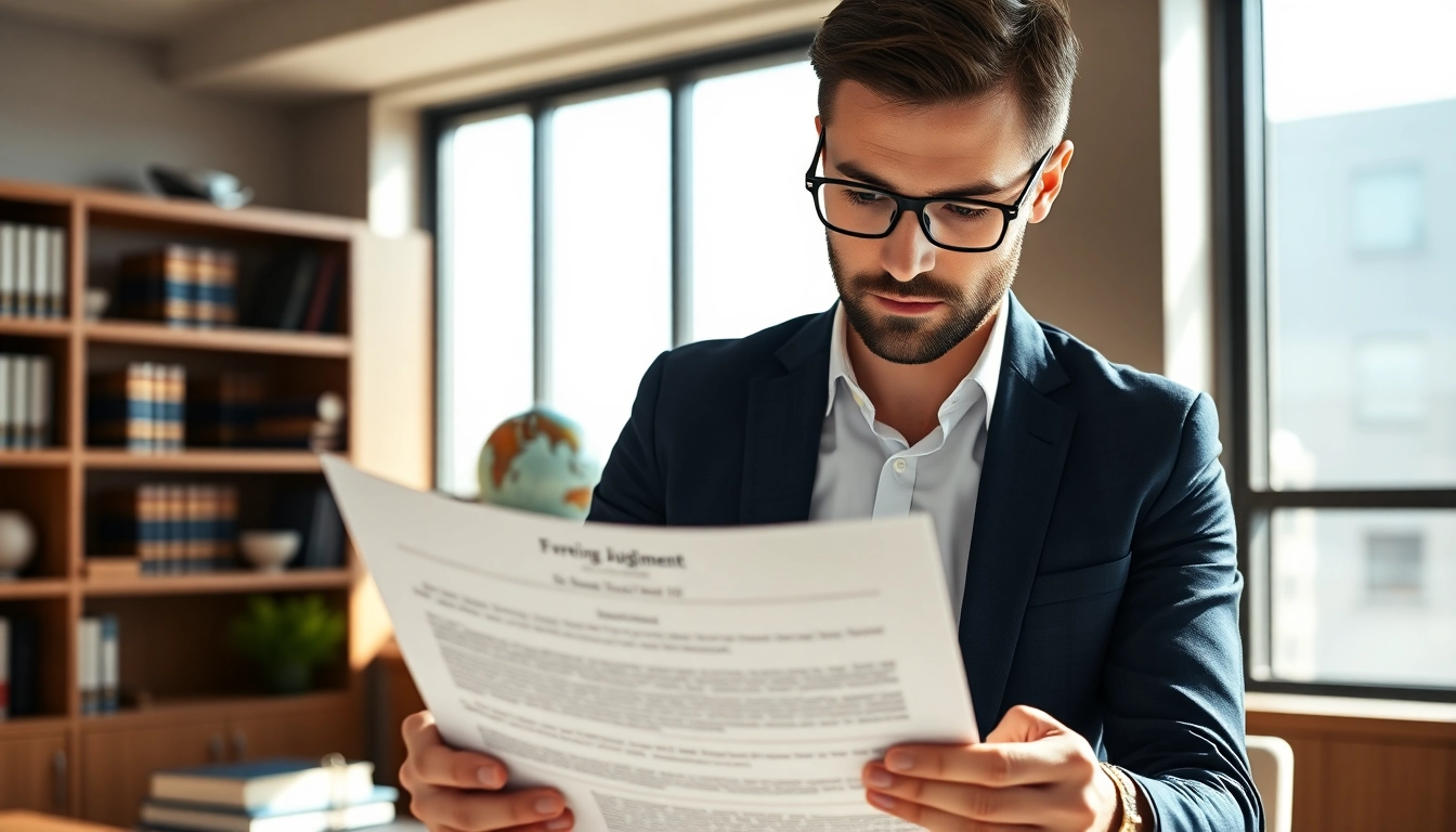 Gestaltung eines professionellen Beraters, der Vollstreckung ausländischer Urteile prüft.