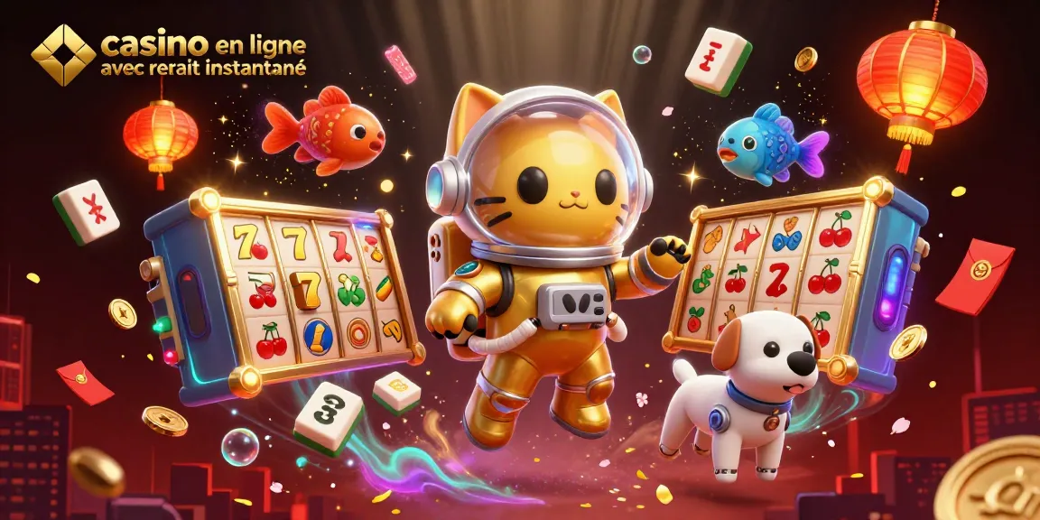 Plongez dans l'univers du casino en ligne avec retrait instantané, avec des chats astronautes et des éléments de jeu scintillants.