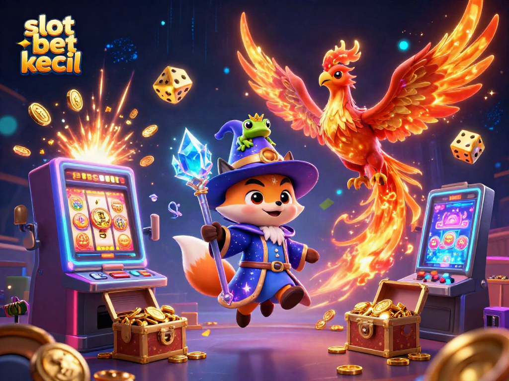 Spin and win with slot bet kecil in this vibrant casino fantasy illustration.