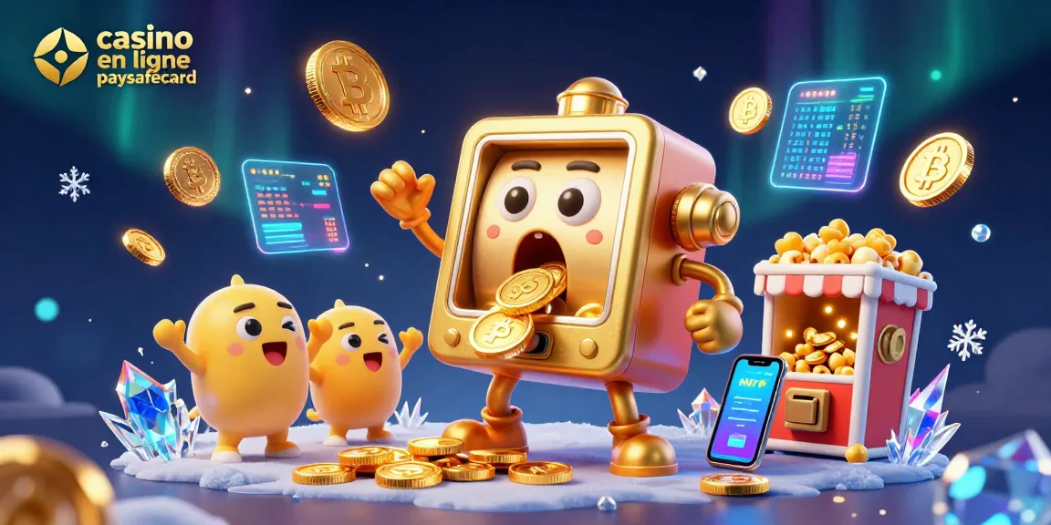 Découvrez le casino en ligne paysafecard avec une machine à sous dorée étonnée par son jackpot, entourée d'autres machines et éléments de jeu.