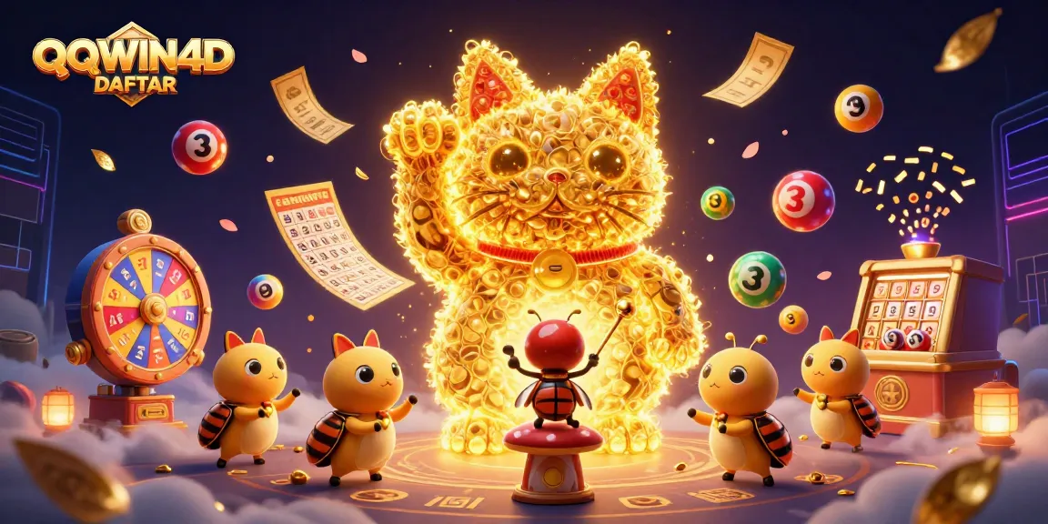Jelajahi QQWIN4D DAFTAR dengan ilustrasi 3D menakjubkan yang menampilkan simbol-simbol kasino berkilau.