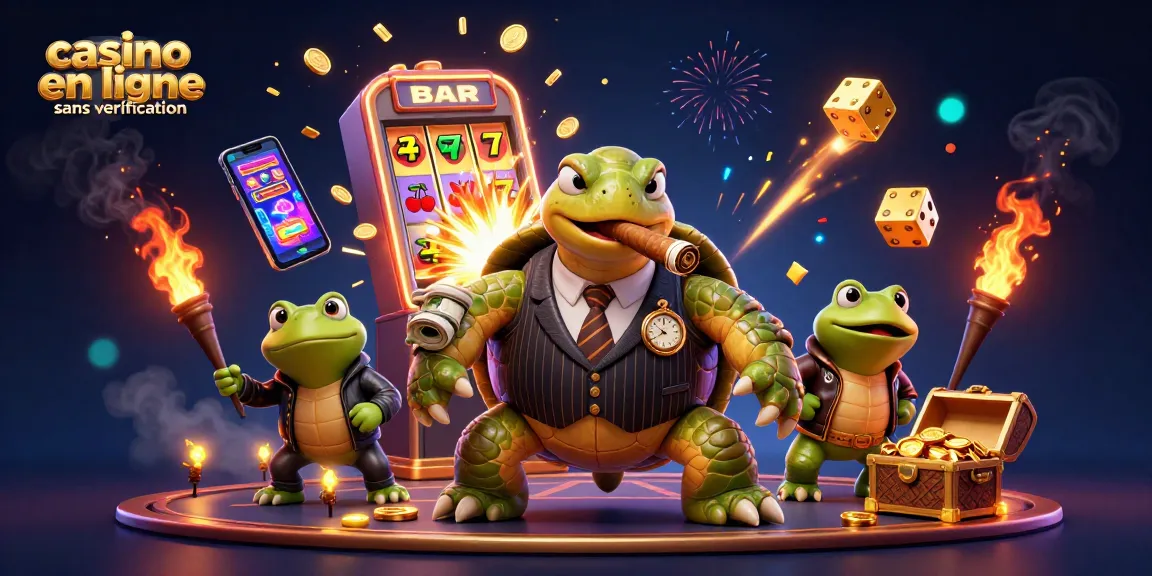 Jouez au casino en ligne sans vérification avec des personnages colorés, machines à sous et symboles chanceux.