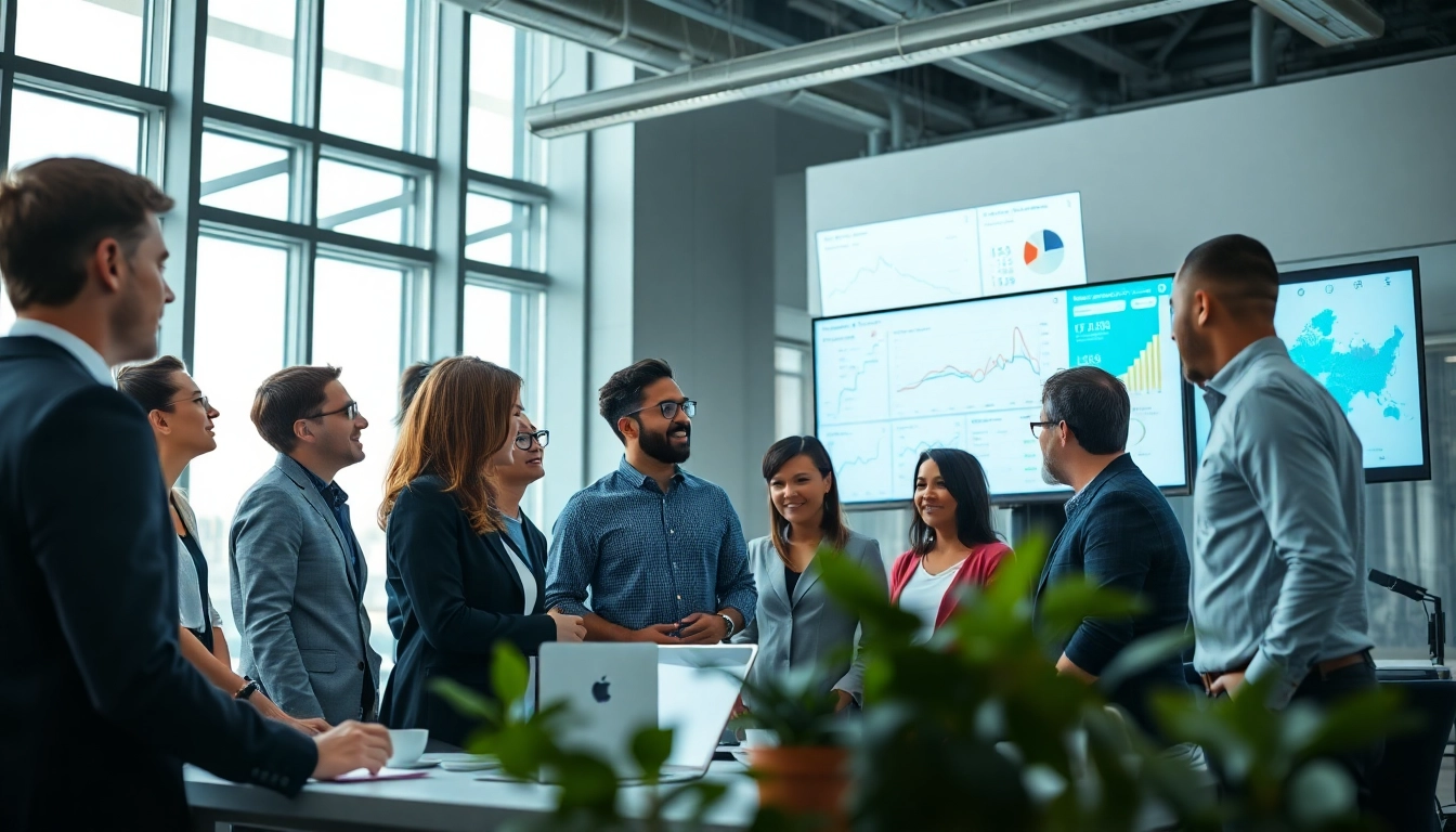 Engaging team collaboration using AI for competitor analysis in a bright office.