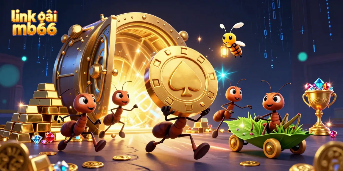 Join the fun at link vào mb66 with cartoon ants heisting a golden poker chip in an exciting casino scene.