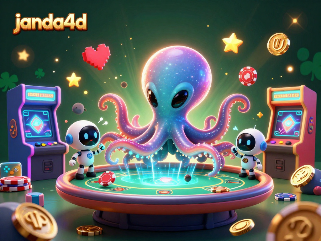 Permainan janda4d slot online yang seru dengan alien gurita dan robot, menambah keseruan judi.