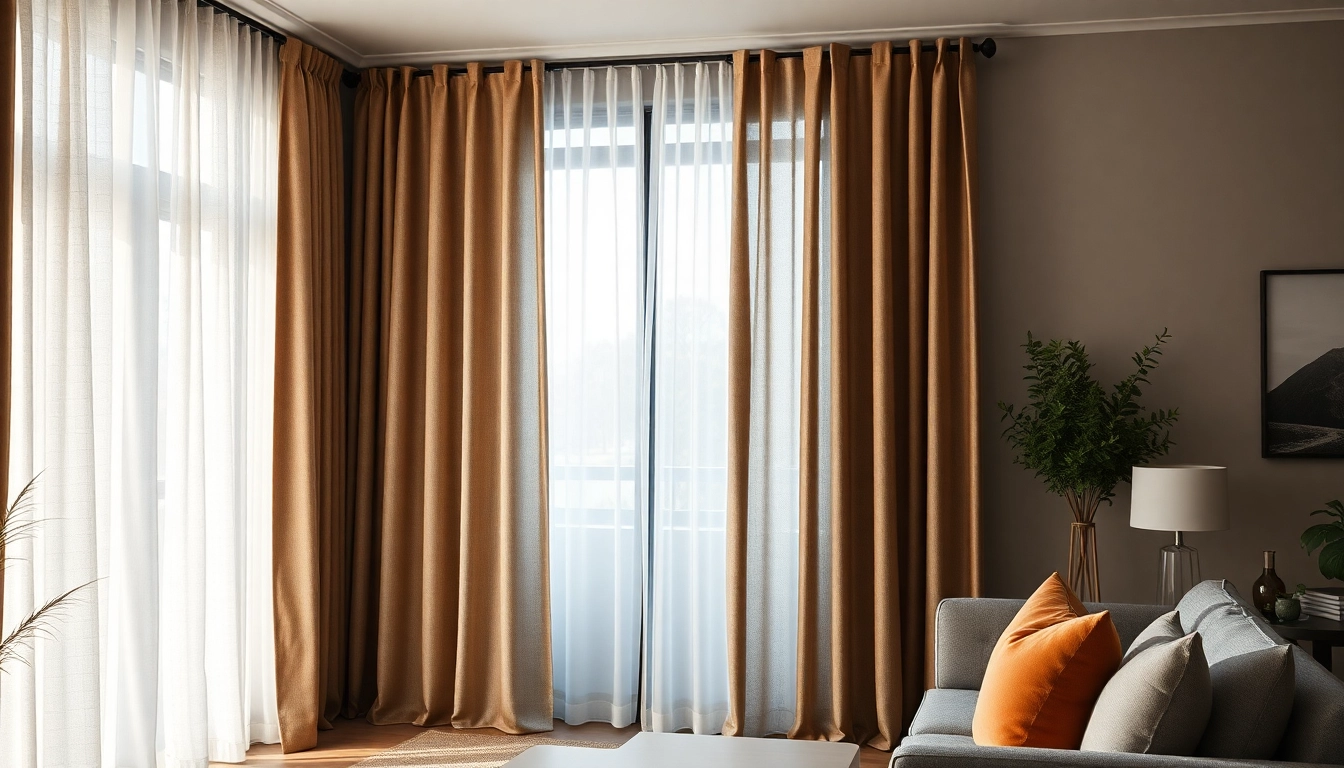 Verduisterende gordijnen in een moderne woonkamer met natuurlijk licht en stijlvolle details.