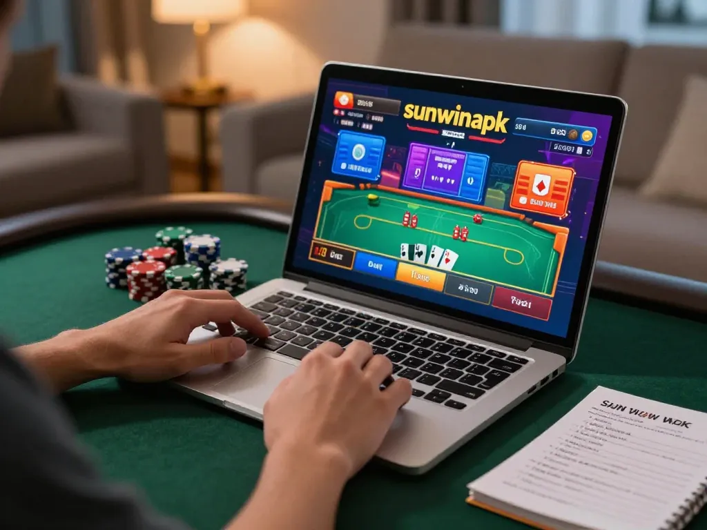 Engaging gameplay on sunwinapk with poker chips and strategy notes in a cozy home setting.