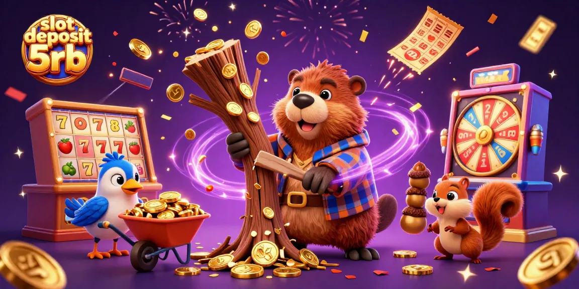 Chop trees for coins in 'slot deposit 5rb' themed illustration full of dynamic gambling elements.