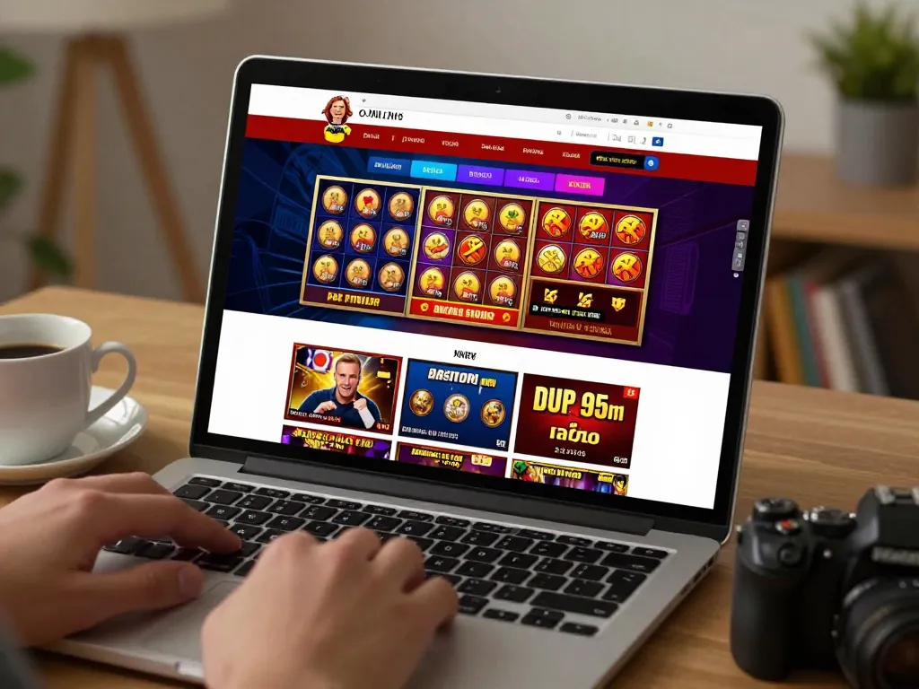 Player enjoying casino senza licenza aams on laptop, showcasing engaging gameplay at home with lively atmosphere