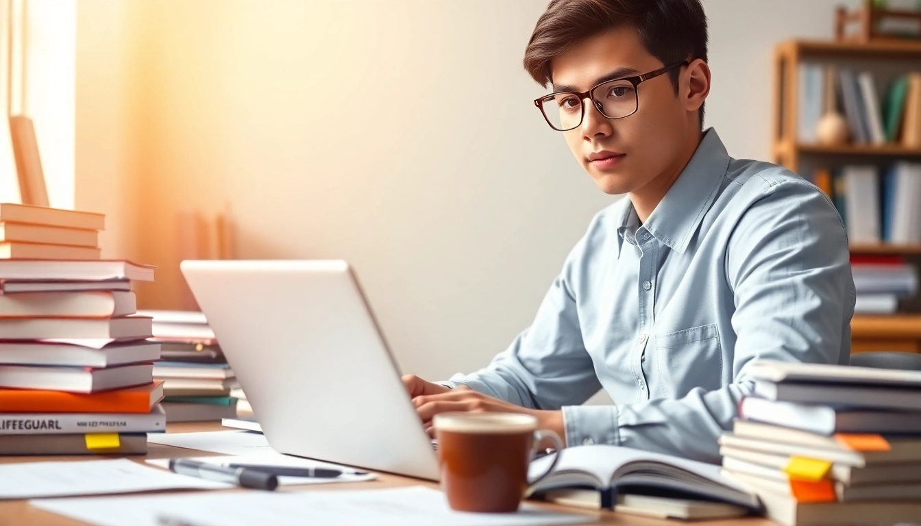 Motivated student focused to pay someone to take toefl, preparing for success in a study environment.