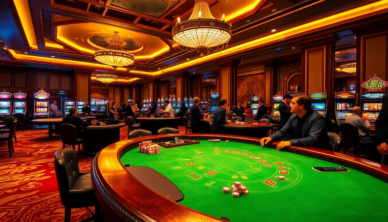 Experience the thrill of zonafilm at a luxurious casino, featuring roulette wheels and excited players.