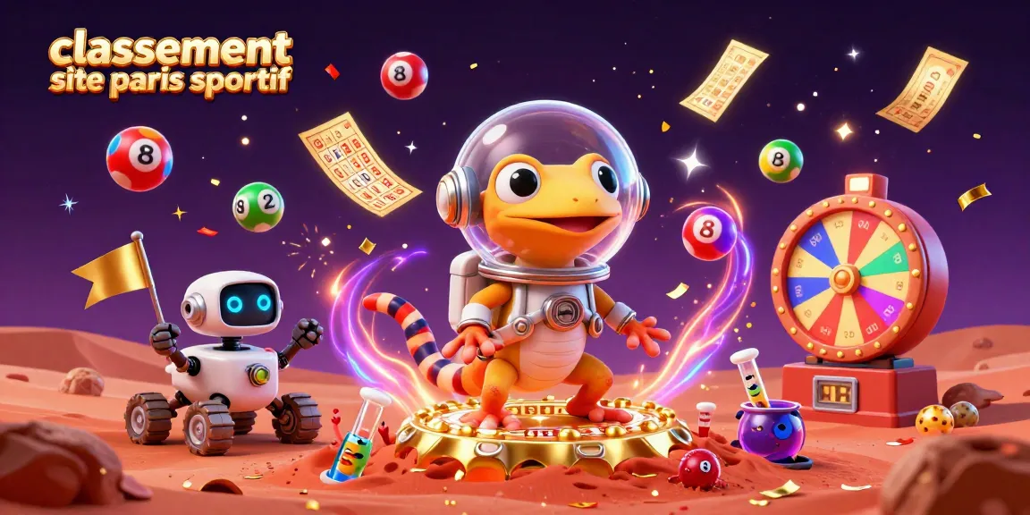 Classement des sites de paris sportifs : un gecko martien découvrant un casino doré sur Mars.