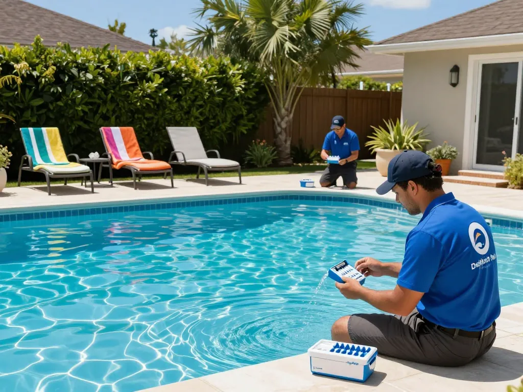 Dolphin Pool Services team ensuring pool quality with professional testing and maintenance in sunny Virginia.