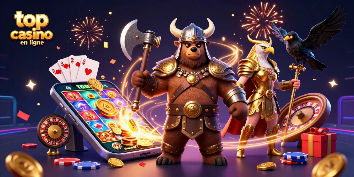Gagnez avec des jeux dans le top casino en ligne, illustrés par un ours viking et une aigle valkyrie.