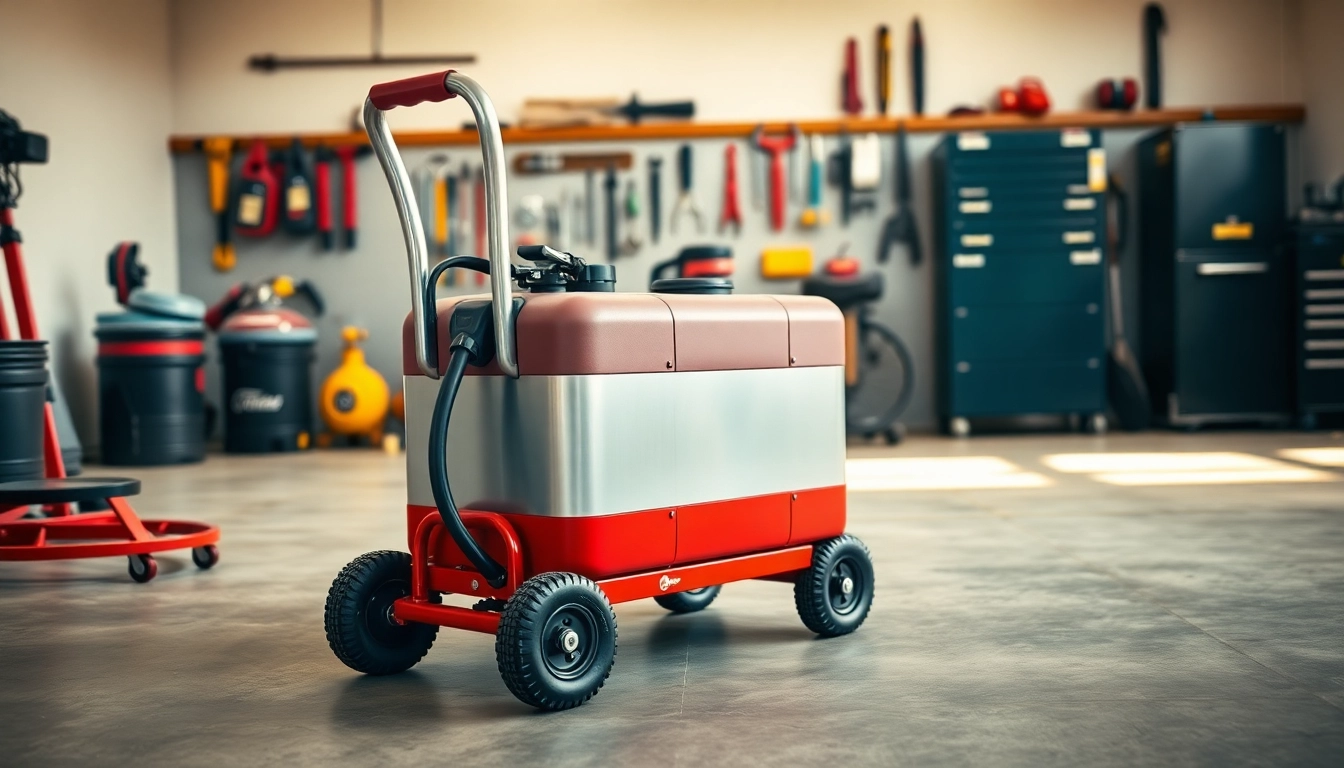 Refuel with a portable Fuel Caddy designed for convenience and safety in outdoor settings.