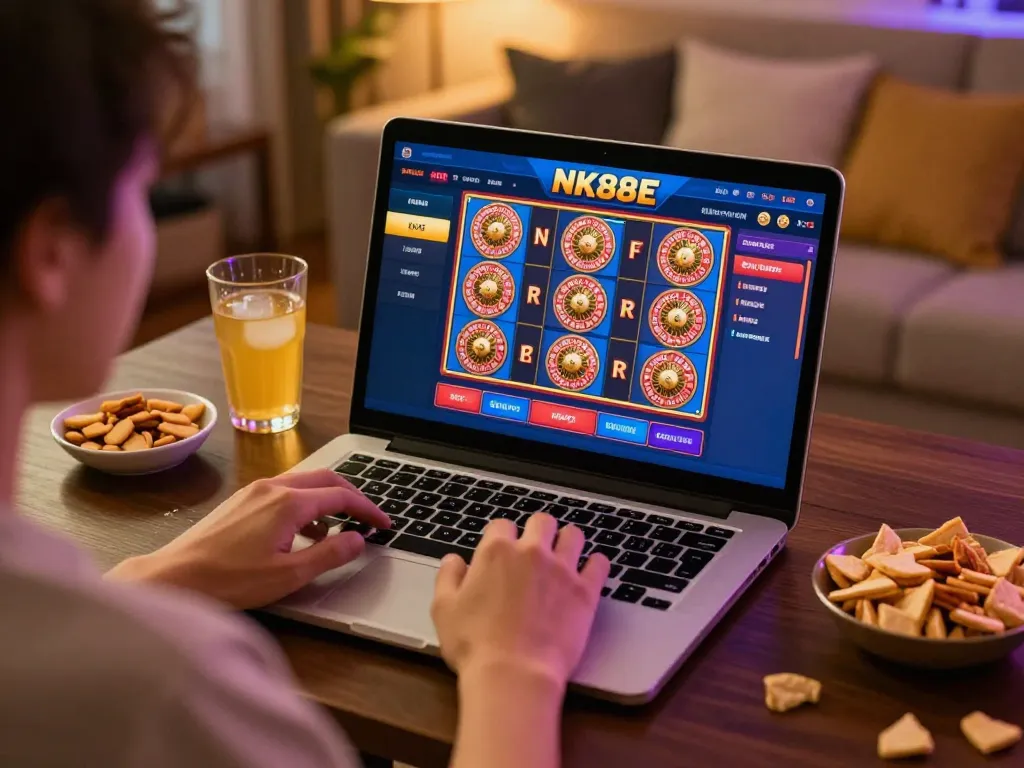 Engage with dynamic online gaming at nk88e, showcasing a player immersed in exciting casino games.