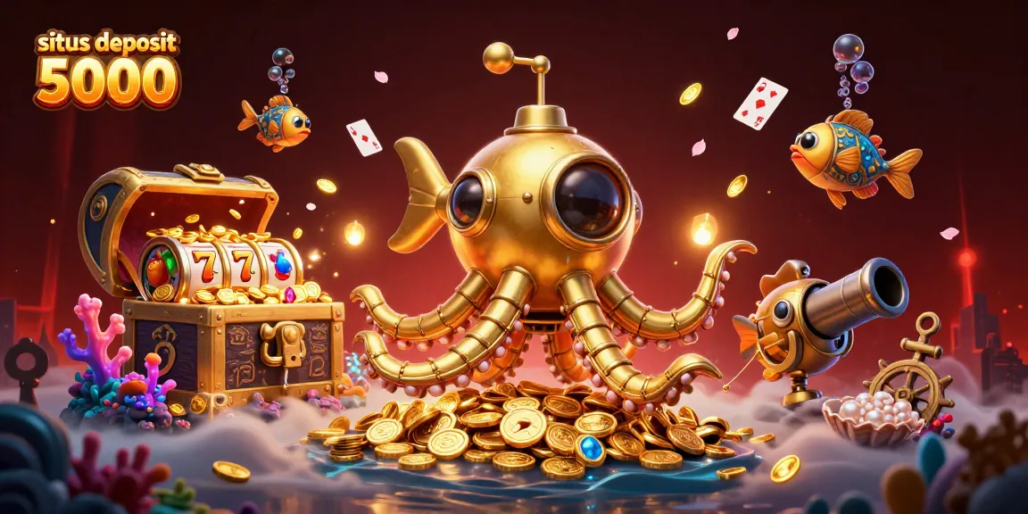 Win big with situs deposit 5000 as the golden kraken submarine navigates a treasure-filled sea.