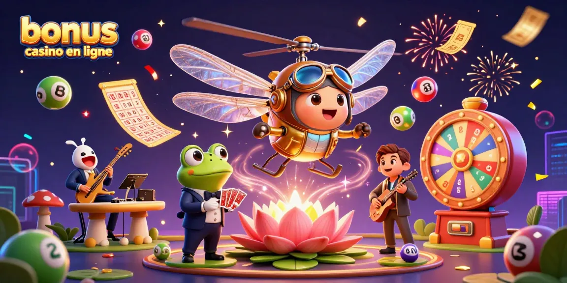 Profitez de bonus de casino en ligne avec une scène festive et dynamique du jeu, représentant l'excitation du casino.