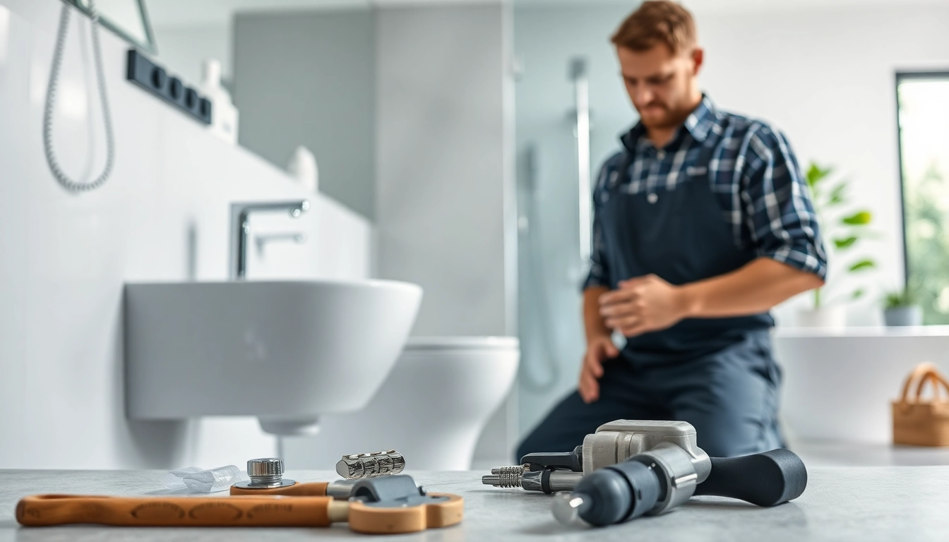 Der Techniker von sonni sanitär GmbH installiert hochwertige Sanitäranlagen in einem modernen Badezimmer.