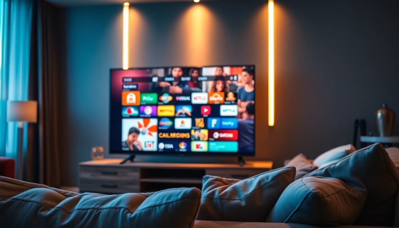 Suisse IPTV streaming service displayed on a modern TV, showcasing vibrant channel options.