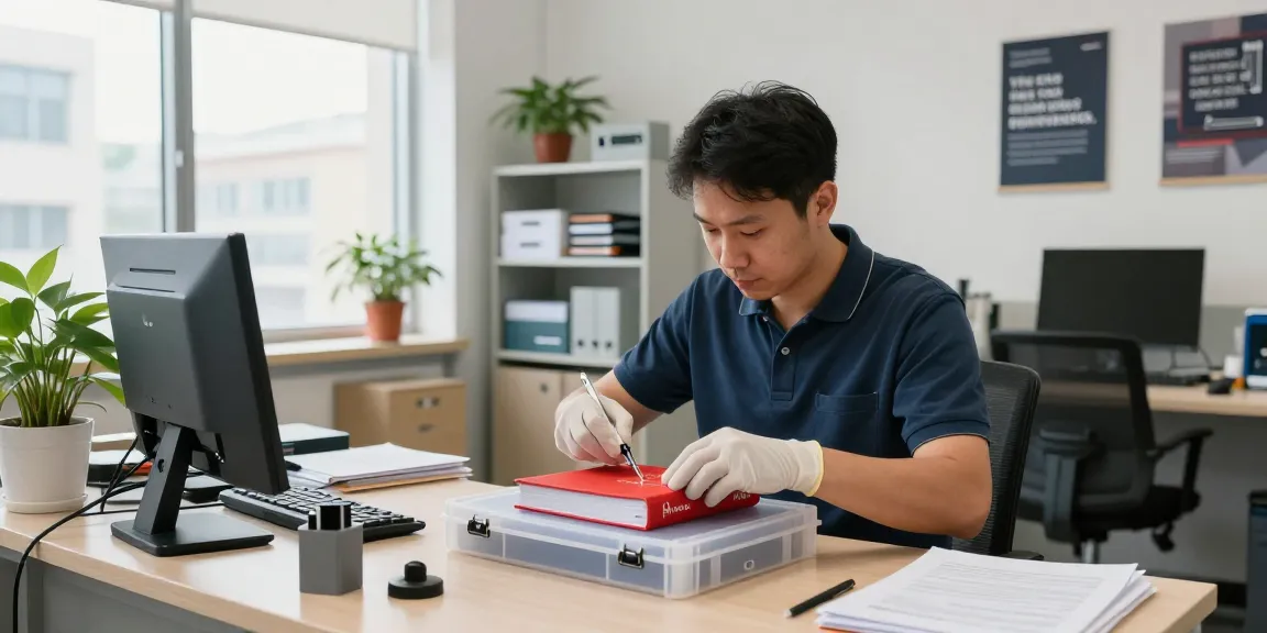 Quá trình phục hồi bóc sổ đỏ ép plastic tại văn phòng chuyên nghiệp, trình bày các kỹ thuật sửa chữa tài liệu chuyên gia.