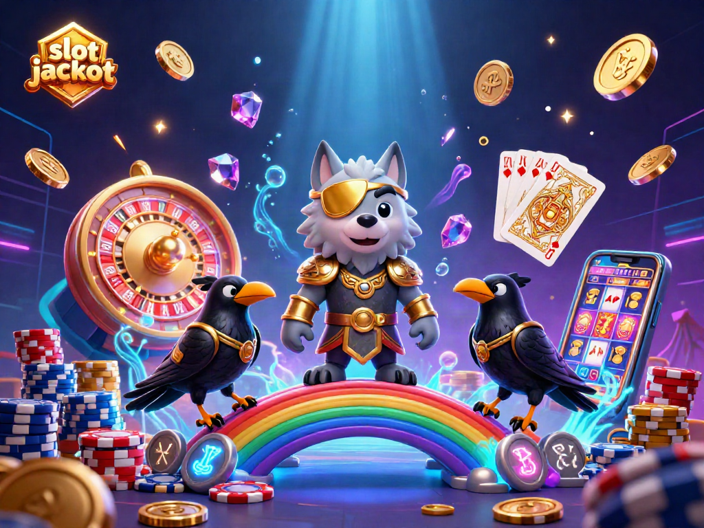 Experience the excitement of a slot jackpot in this vibrant 3D casino scene with glowing treasures.