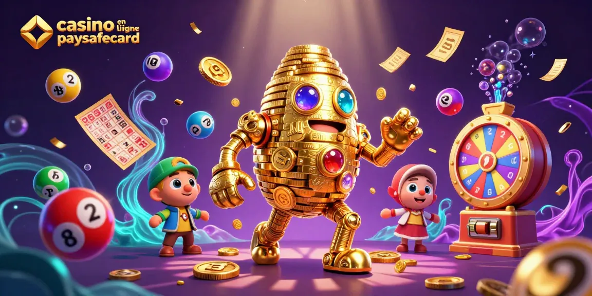 Déposez facilement dans un casino en ligne paysafecard avec une illustration dynamique remplie de jeux.