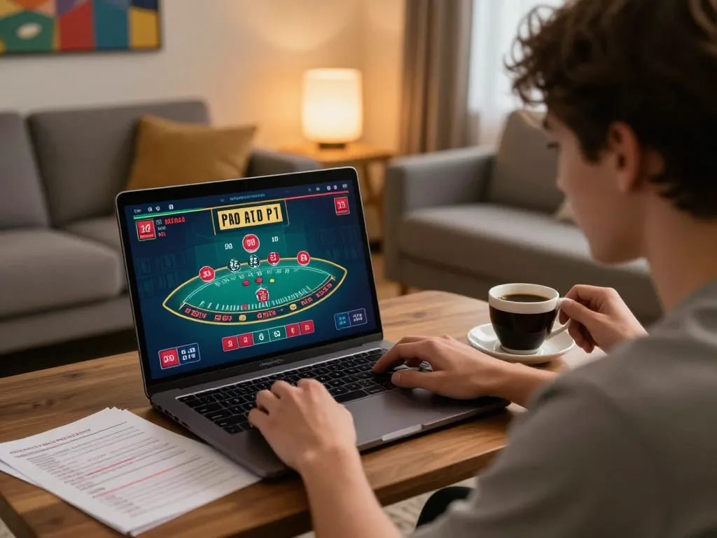 Engaging with Canada online casinos reddit gameplay on a laptop in a cozy living room setting.