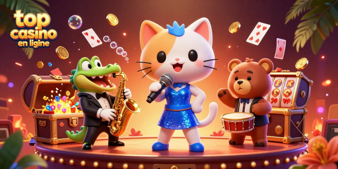 Jouez au top casino en ligne avec des personnages animés dans une scène vivante et colorée.
